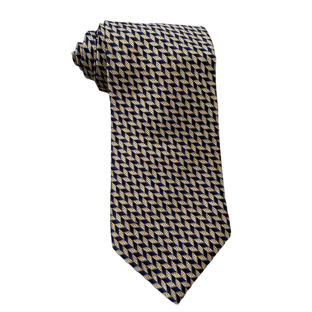 Zilli Men's Blue & Yellow 3D Geometric Cubes Satin Silk Luxury Tie 3.75"/61" euc
